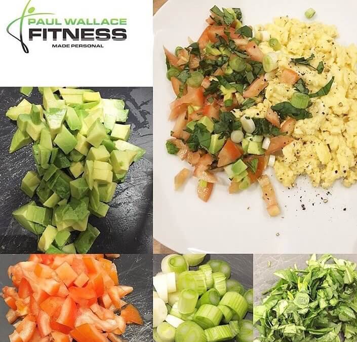 Scrambled eggs with avocado salsa