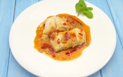 BAKED HALIBUT with ONIONS & TOMATO 