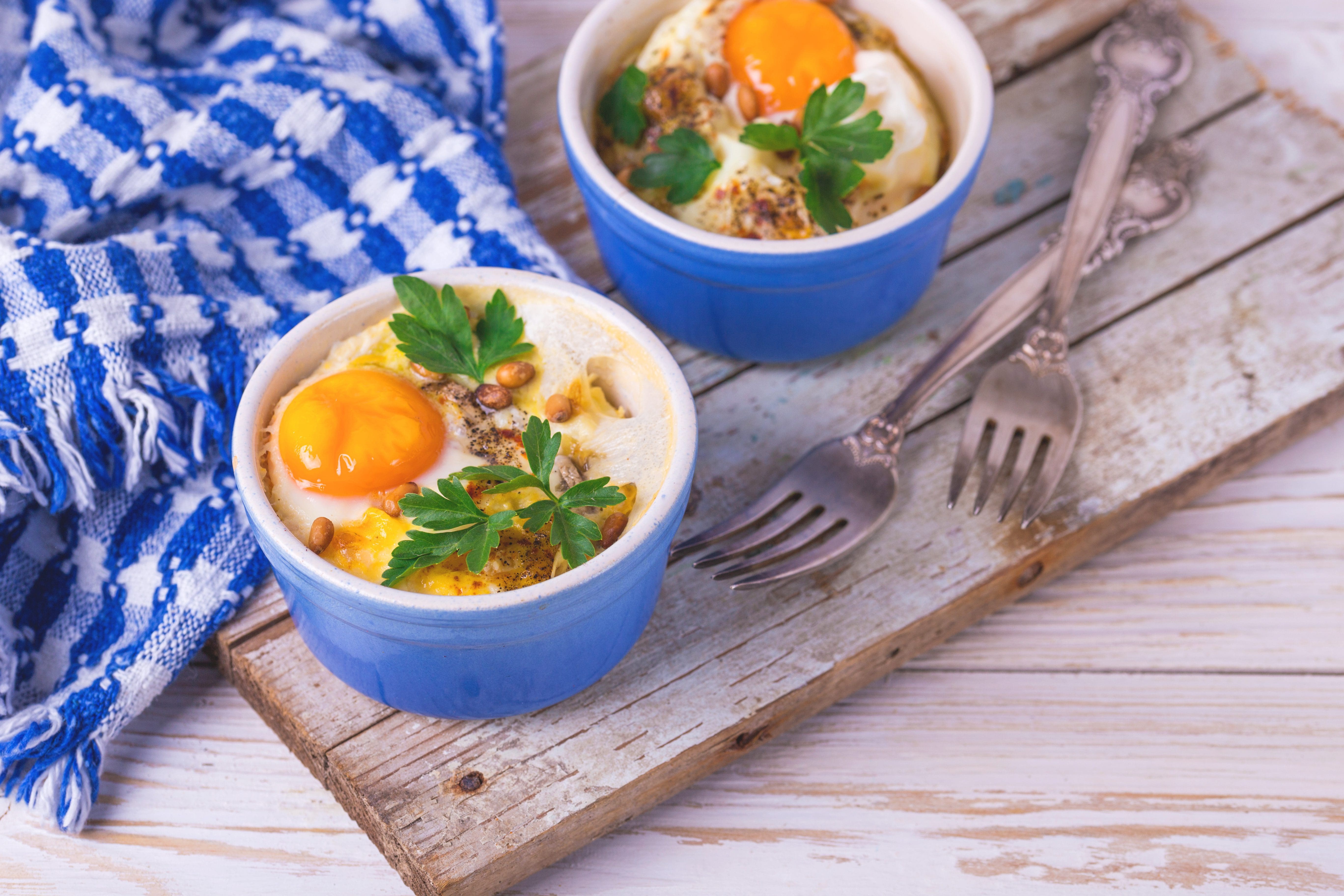 BAKED EGGS with SMOKED TROUT & SPINACH 