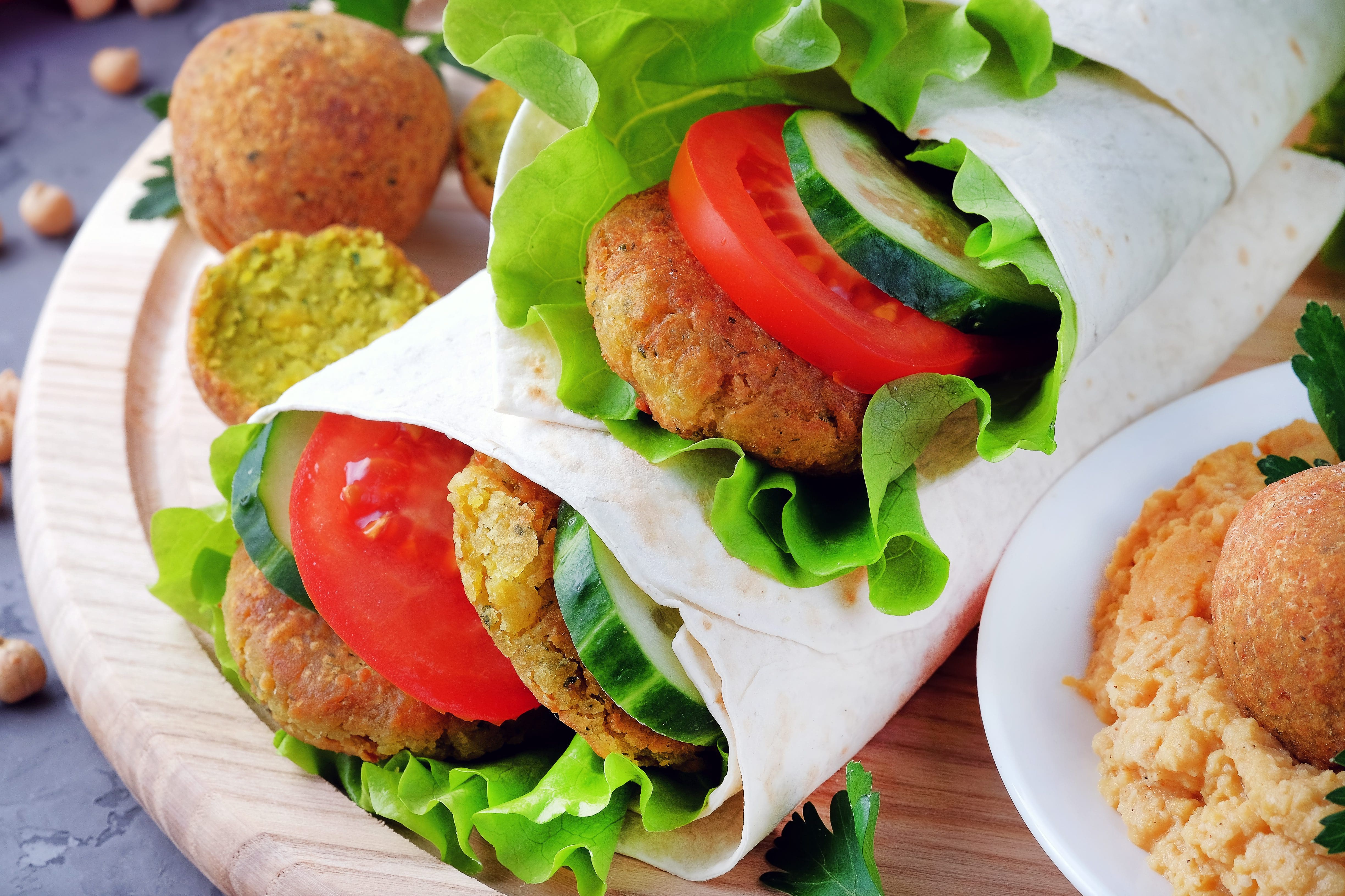 FALAFEL & RED PEPPER HUMMUS TORTILLA WRAPS