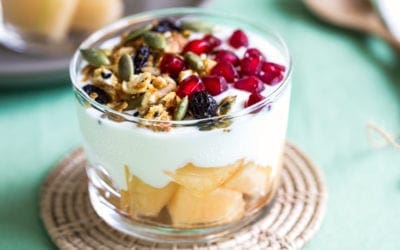 MELON with GRANOLA, POMEGRANATE, PUMPKIN SEEDS & YOGURT