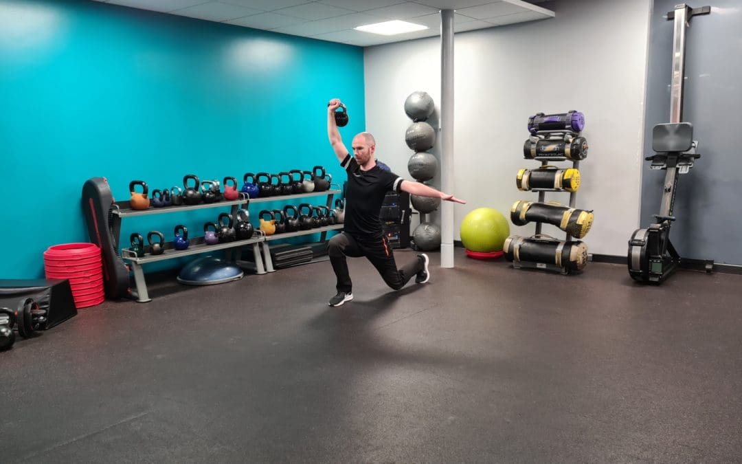 Kettlebell Reverse Lunge with Single Arm Shoulder Press
